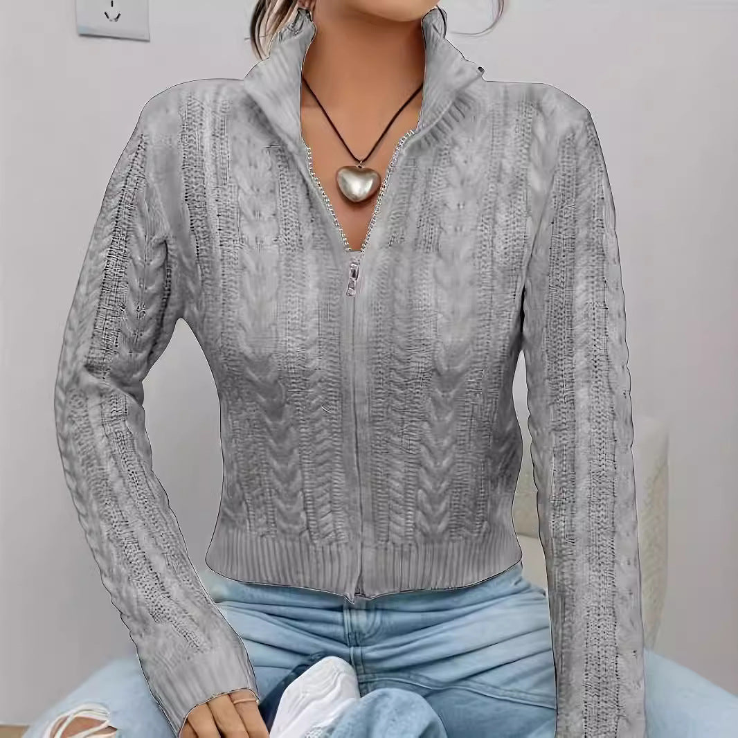 Damen Strickjacke Hochgeschlossen Mit Reißverschluss