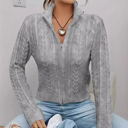 Damen Strickjacke Hochgeschlossen Mit Reißverschluss