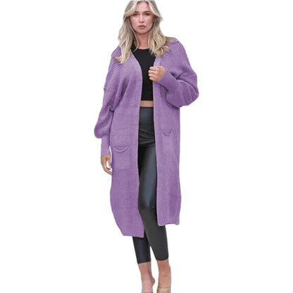 Damen Grobstrick Cardigan Offene Taschen Lässig Beige