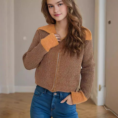 Damen Strickjacke mit Reißverschluss Norvielle Bequem Puffärmel - Norvielle
