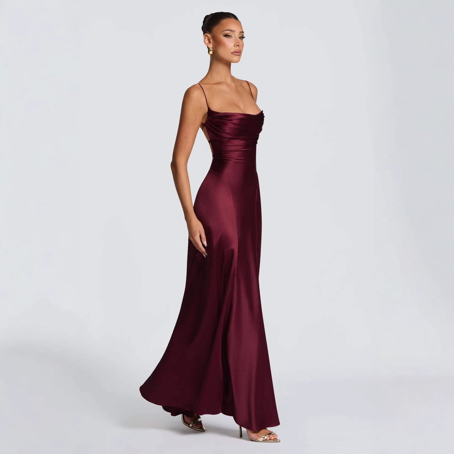Damen Maxikleid Satin Elegantes Design Spaghetti-Träger