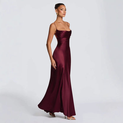 Damen Maxikleid Satin Elegantes Design Spaghetti-Träger