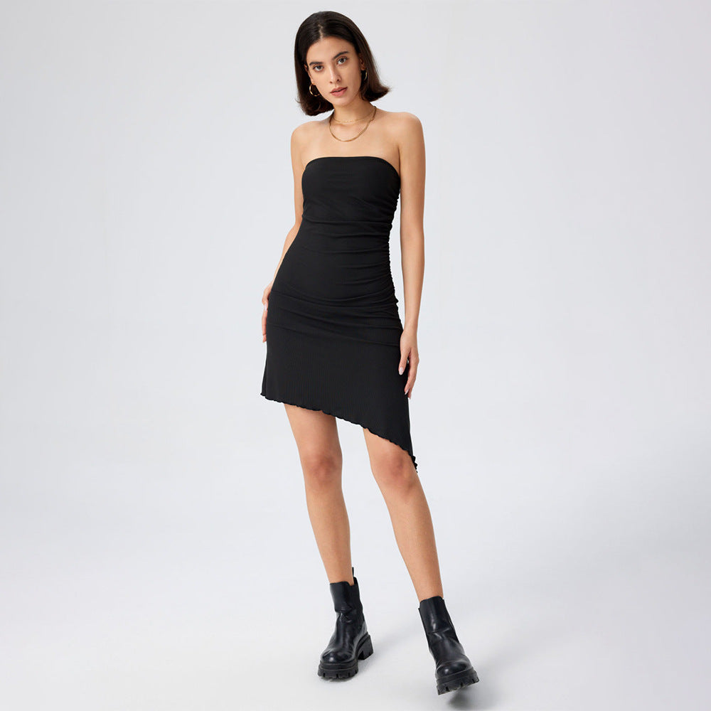 Damen Bandeau-Kleid Asymmetrisch Rüschenabschluss Norvielle