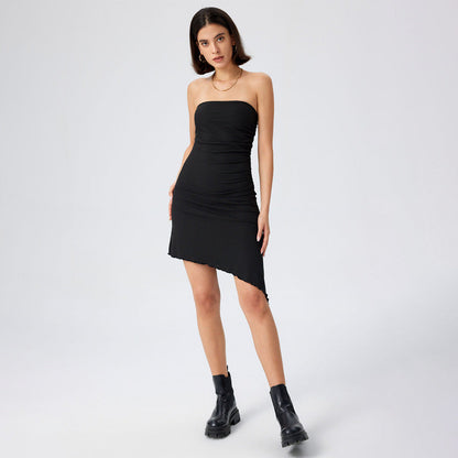 Damen Bandeau-Kleid Asymmetrisch Rüschenabschluss Norvielle