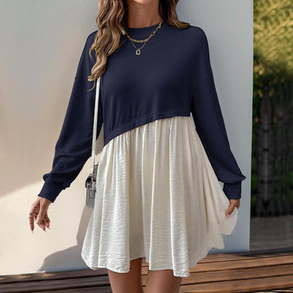 Damen Sweatkleid Farbblockdesign Lässig