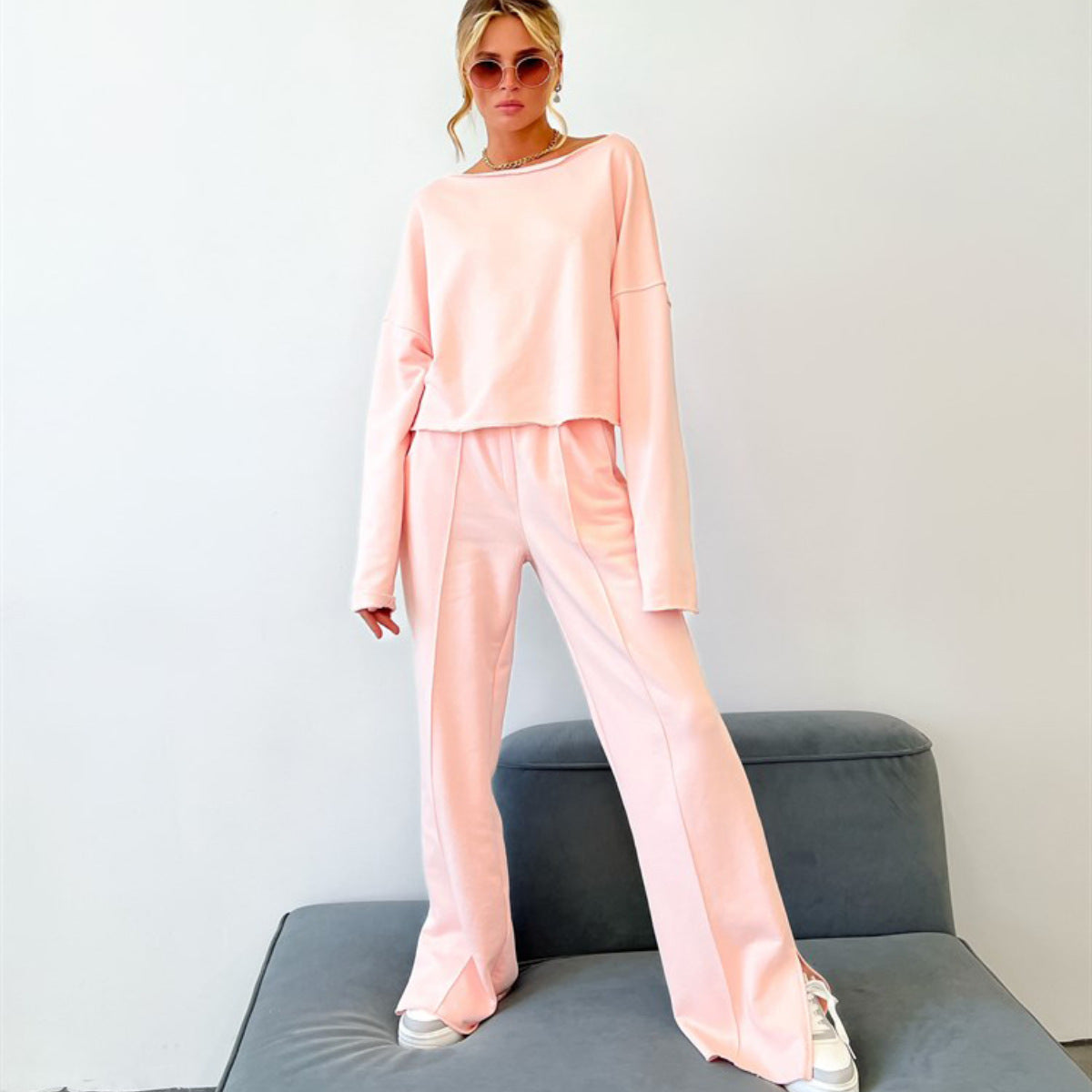 Damen Cropped Sweatshirt und Loungehose Norvielle