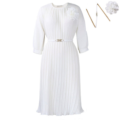 Damen Midi-Kleid Plissee Blumenapplikation Norvielle