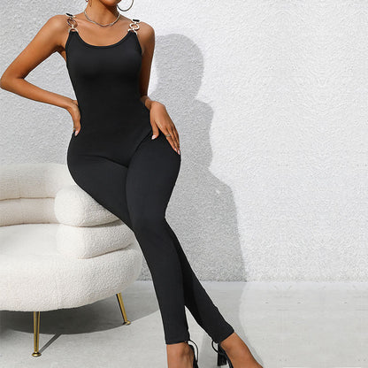 Damen Jumpsuit Figurbetont Kettendetails