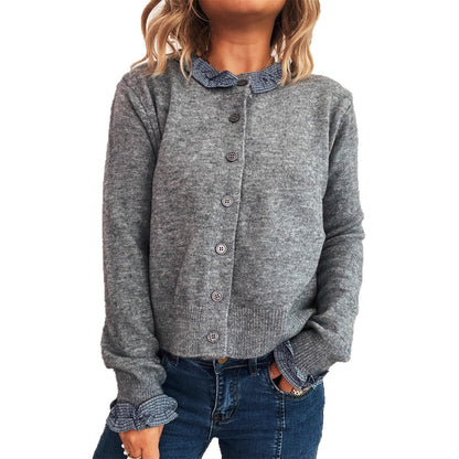 Damen Strickjacke Kontrastkragen Norvielle