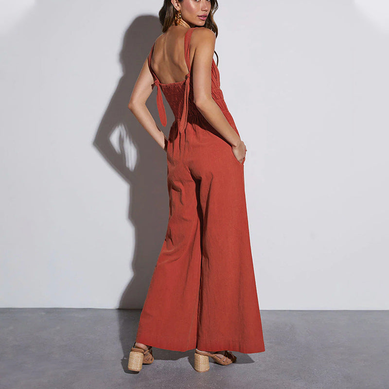 Damen Jumpsuit Weites Bein Gesmoktes Oberteil Norvielle