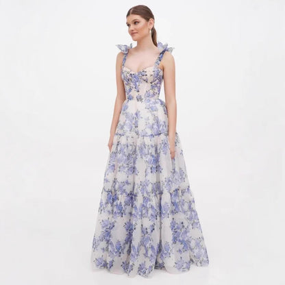 Damen Maxikleid mit Floralmuster und Rüschenträgern Norvielle