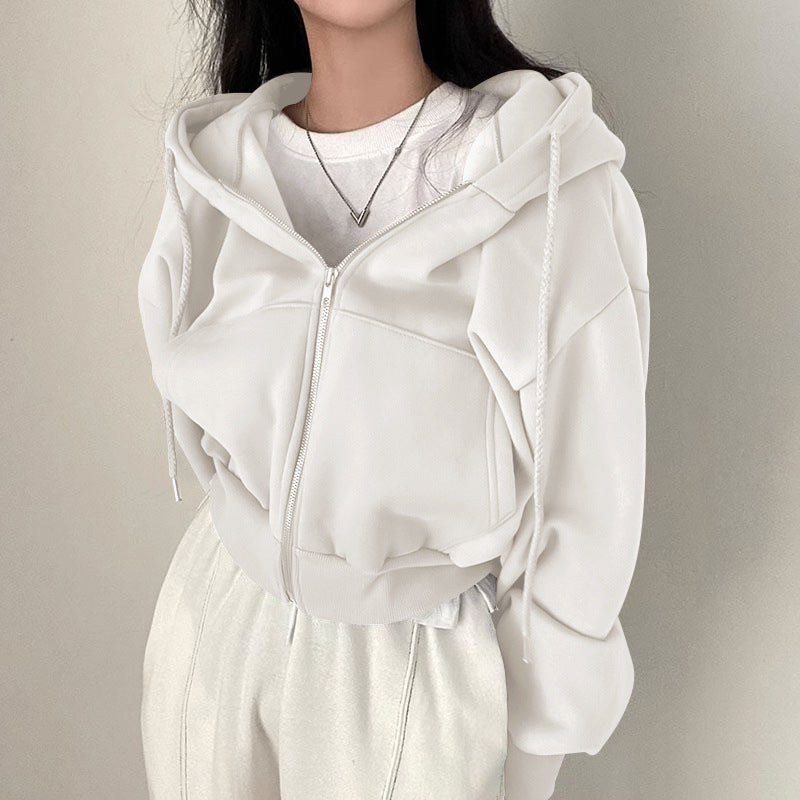 Damen Cropped Hoodie Reißverschluss Lässig