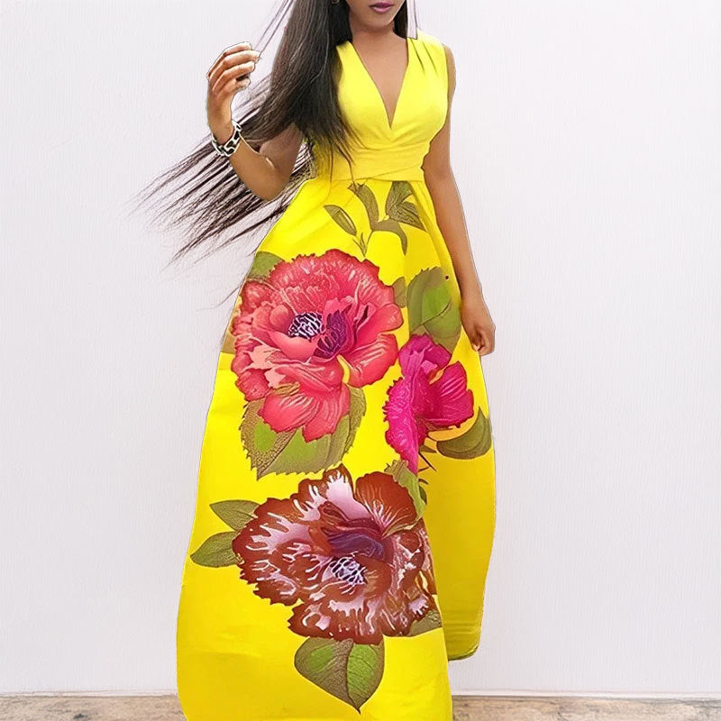 Damen Maxikleid V-Ausschnitt Blumenmuster - Norvielle