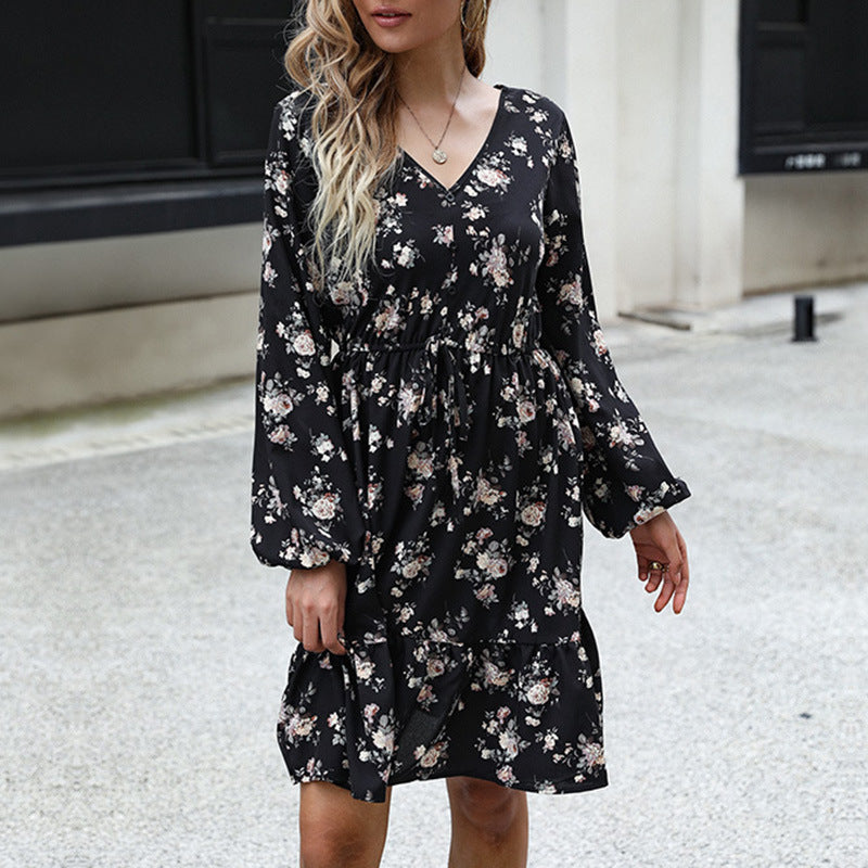 Damen Blumenkleid Voluminöse Ärmel Taillenzug Norvielle - Norvielle