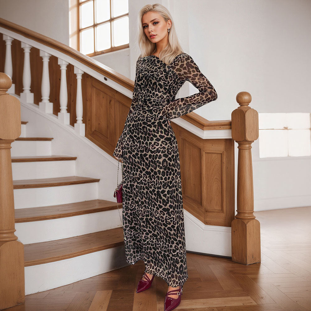 Damen Maxikleid Animal-Print Elegant Schnitt - Norvielle