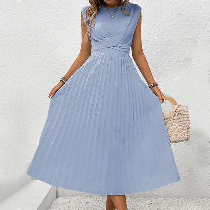 Damen Maxikleid Plissiert Wickelausschnitt Elegantes Design