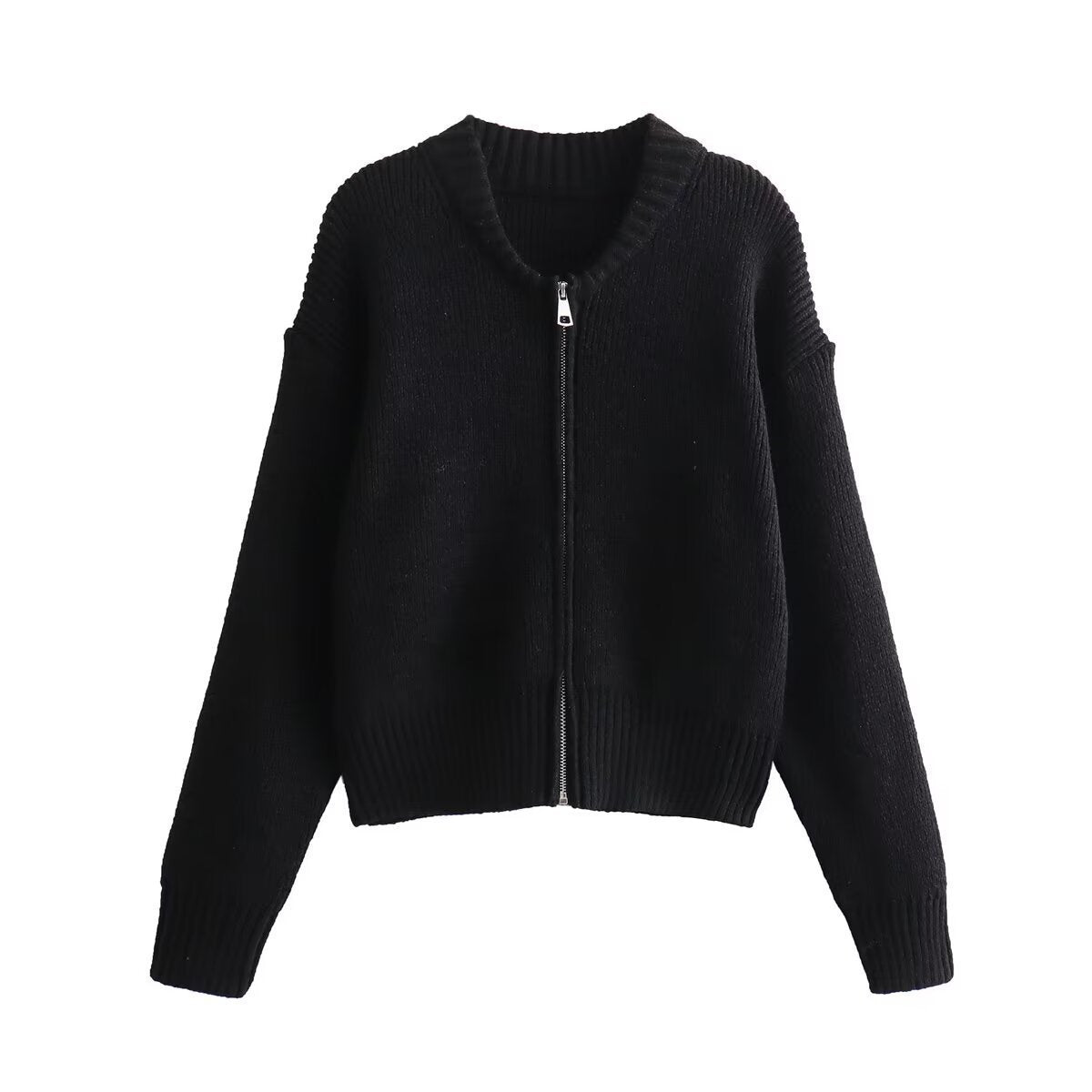 Damen Strickjacke Voluminöse Ärmel Reißverschluss Norvielle