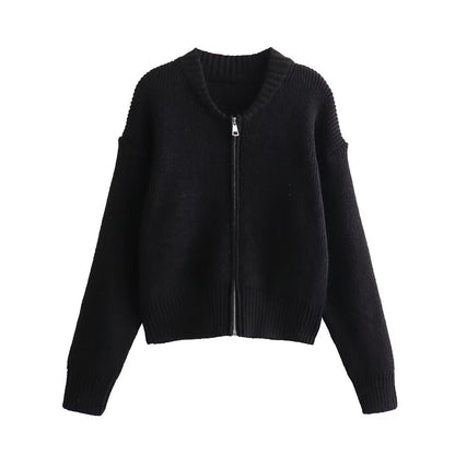 Damen Strickjacke Voluminöse Ärmel Reißverschluss Norvielle