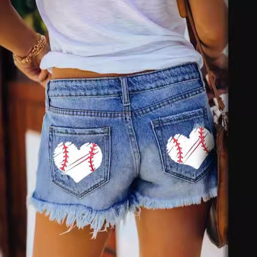 Damen Destroyed Denim Shorts mit Fransen Lässig