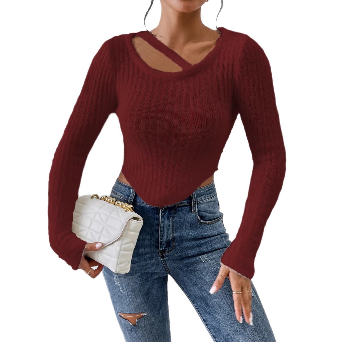 Damen Off-the-Shoulder Stricktop Elastisch Beige