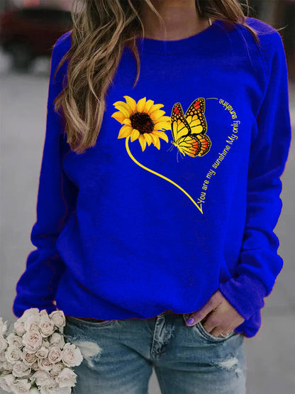 Damen Sweatshirt Grafisches Motiv Schmetterling Sonnenblume Norvielle