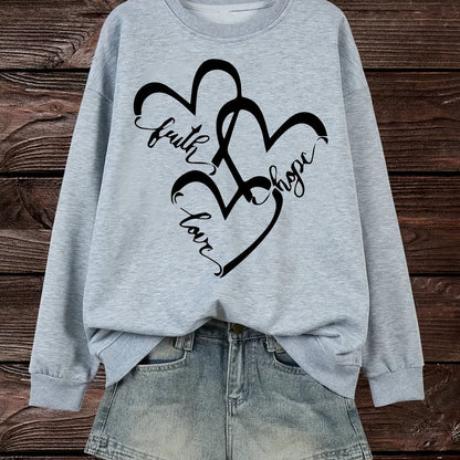 Damen Sweatshirt Romantische Herzen Aufdruck Rosa