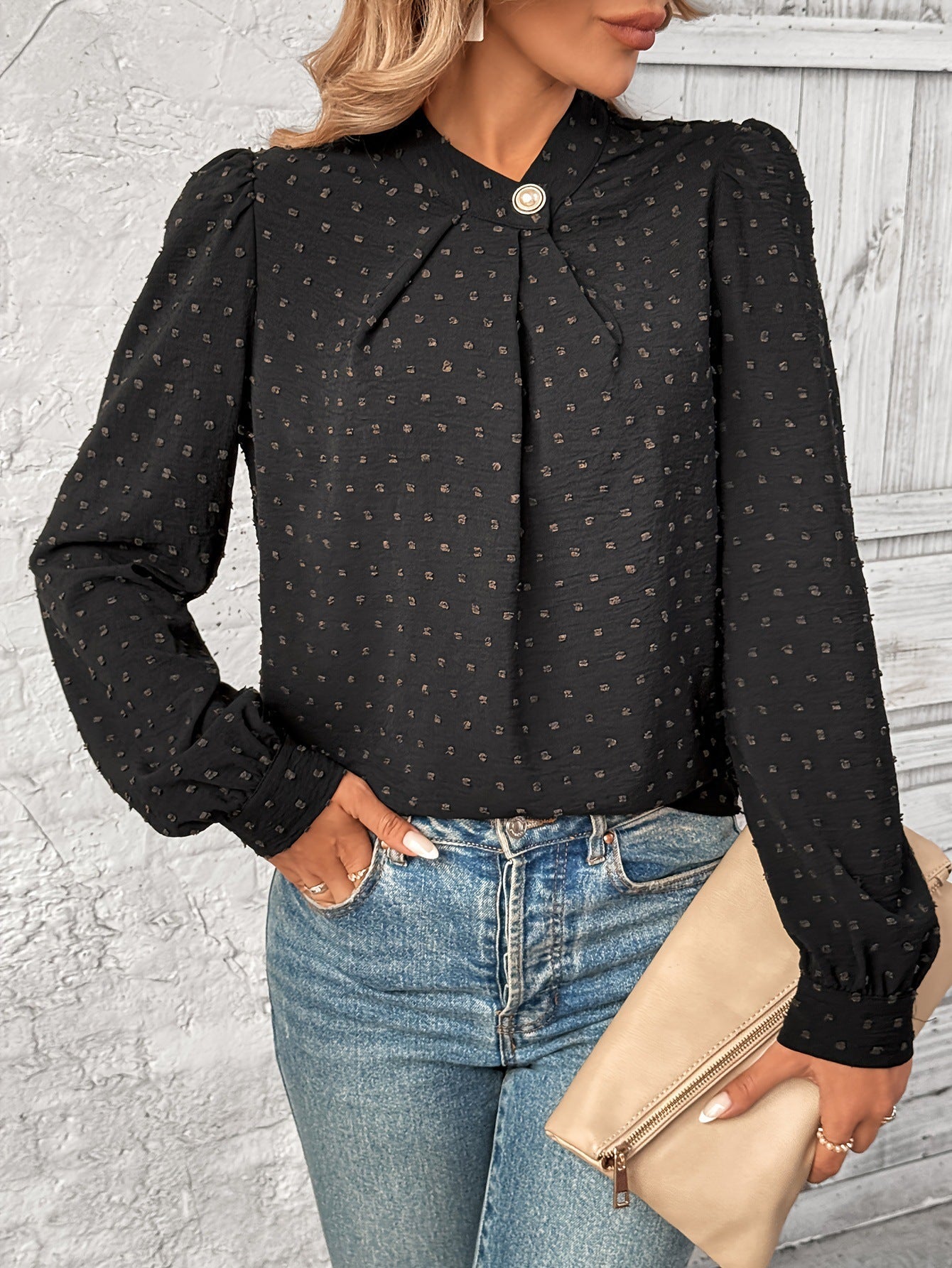 Damen Bluse Rüschendetails Edelknöpfe Norvielle