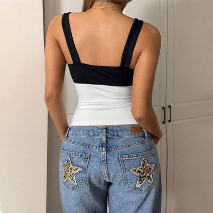 Damen Crop- Asymmetrisch Kontrastfarben Norvielle