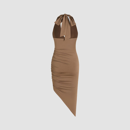 Damen Wickelkleid V-Ausschnitt Asymmetrischer Saum