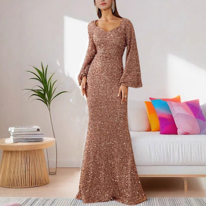 Damen Abendkleid Glitzerrock Voluminöse Ärmel Norvielle