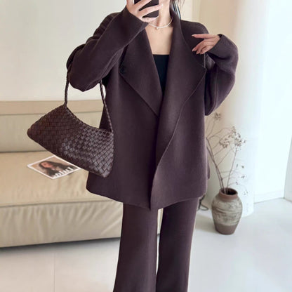 Damen Blazer Tailliert Gürtel Feine Textur Norvielle