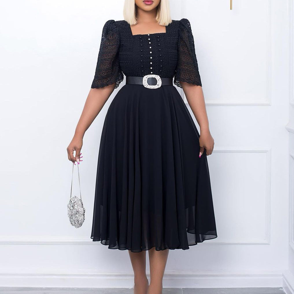 Damen Maxikleid Spitze Taillengürtel Norvielle - Norvielle