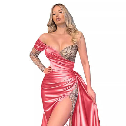 Damen Abendkleid Asymmetrischer Schnitt Paillettenbesatz