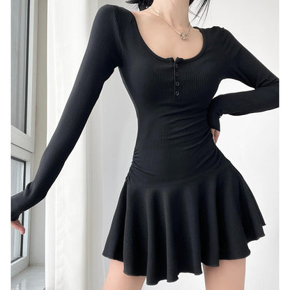 Damen Langarmkleid Fließender Rock Norvielle