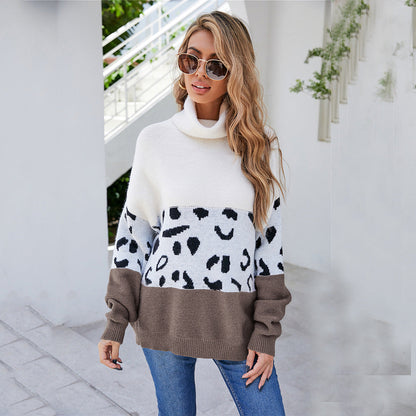 Damen Pullover Tiermuster Hochkragen Weich Norvielle