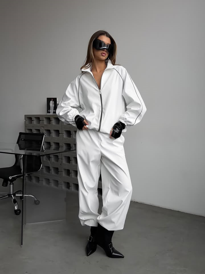 Damen Sportset Jacke Hose Reißverschluss Weite Bein Norvielle