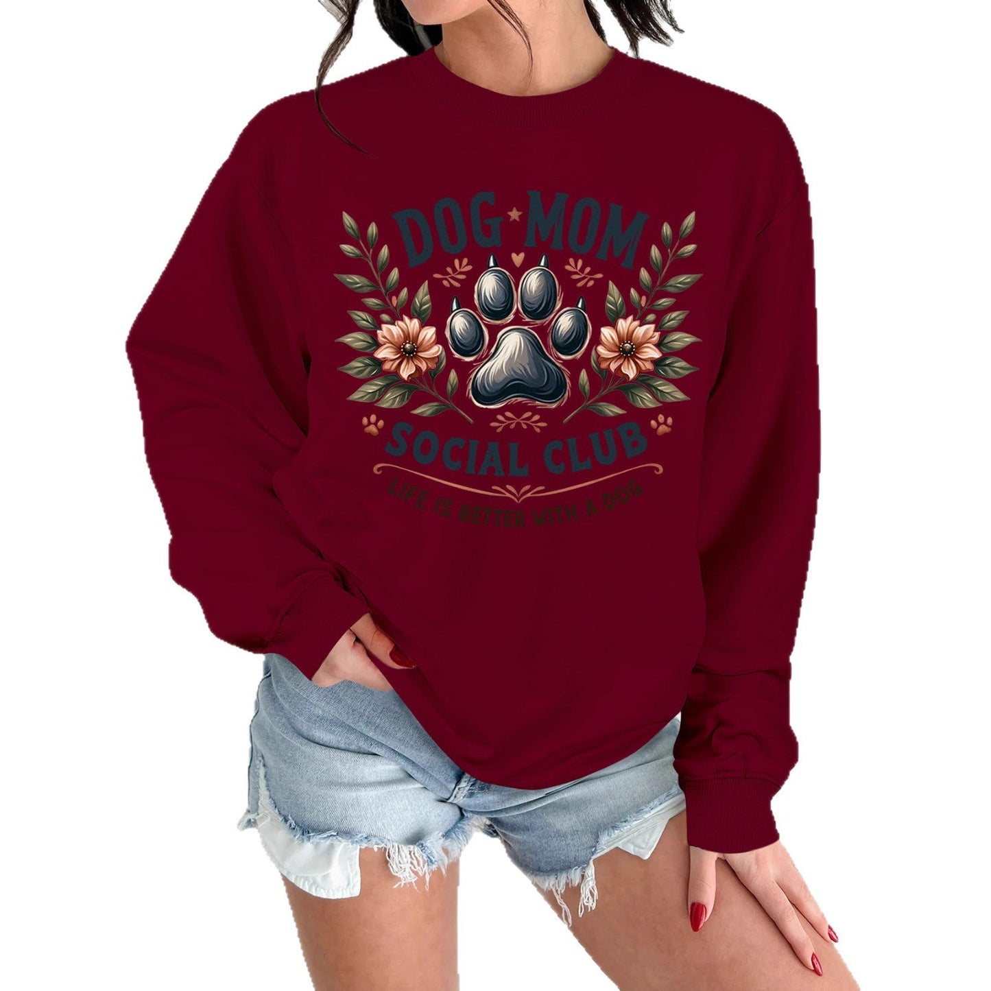 Damen Sweatshirt Hundemotiv Aufdruck Norvielle