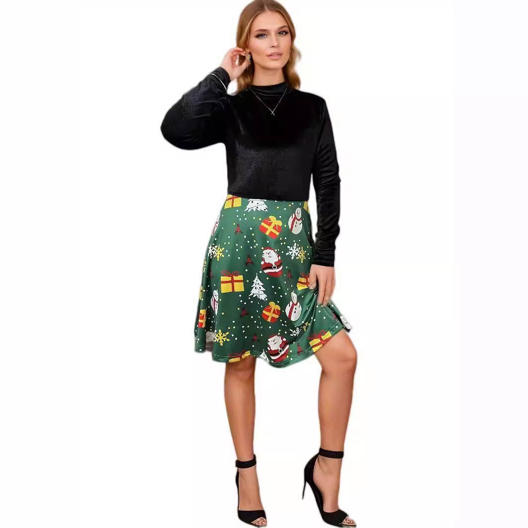 Damen Karo-Kleid Hochgeschlossen Fließender Rock Norvielle