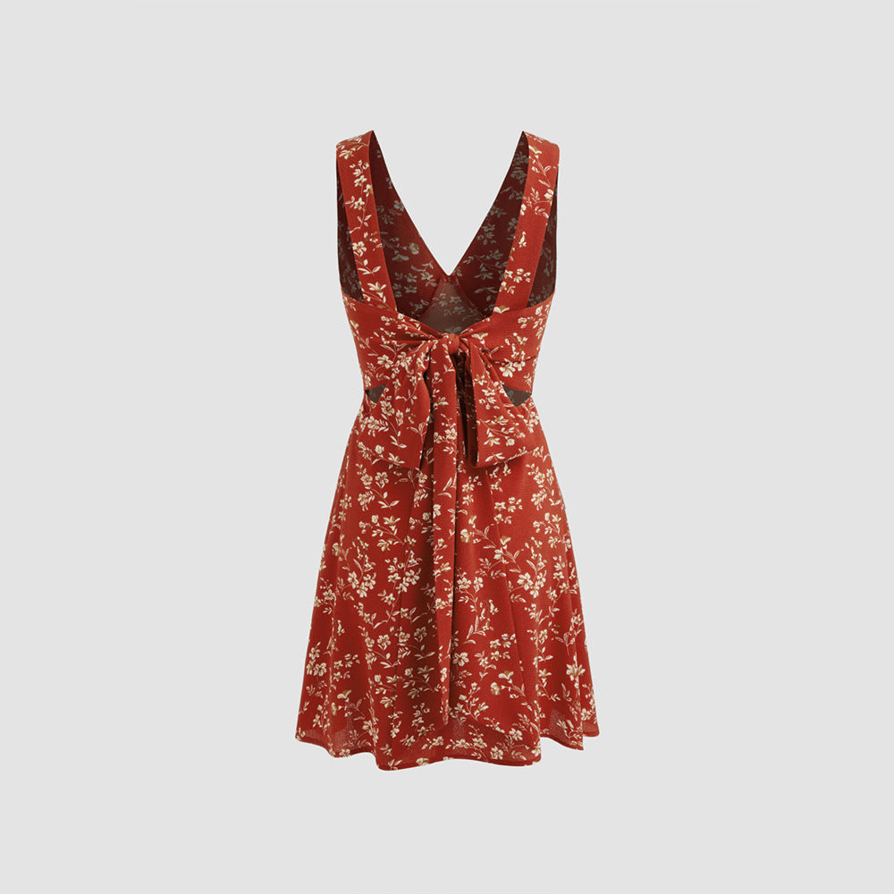 Damen Minikleid Blumenmuster V-Ausschnitt Figurbetont Norvielle