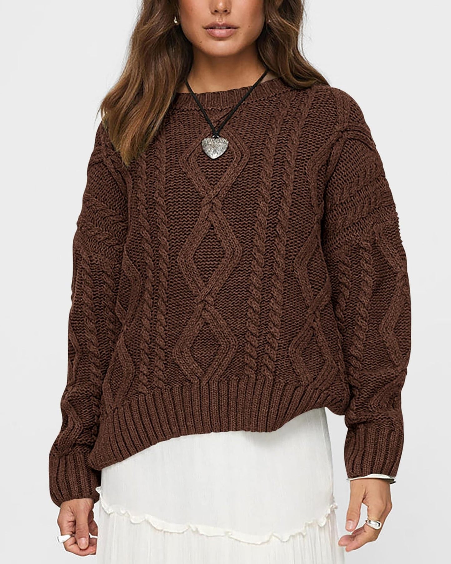 Damen Pullover Grobgestrickt Zopfmuster Norvielle