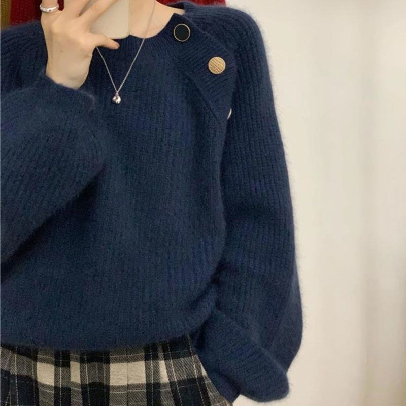Damen Strickpullover Dekorative Knöpfe Bequem Norvielle
