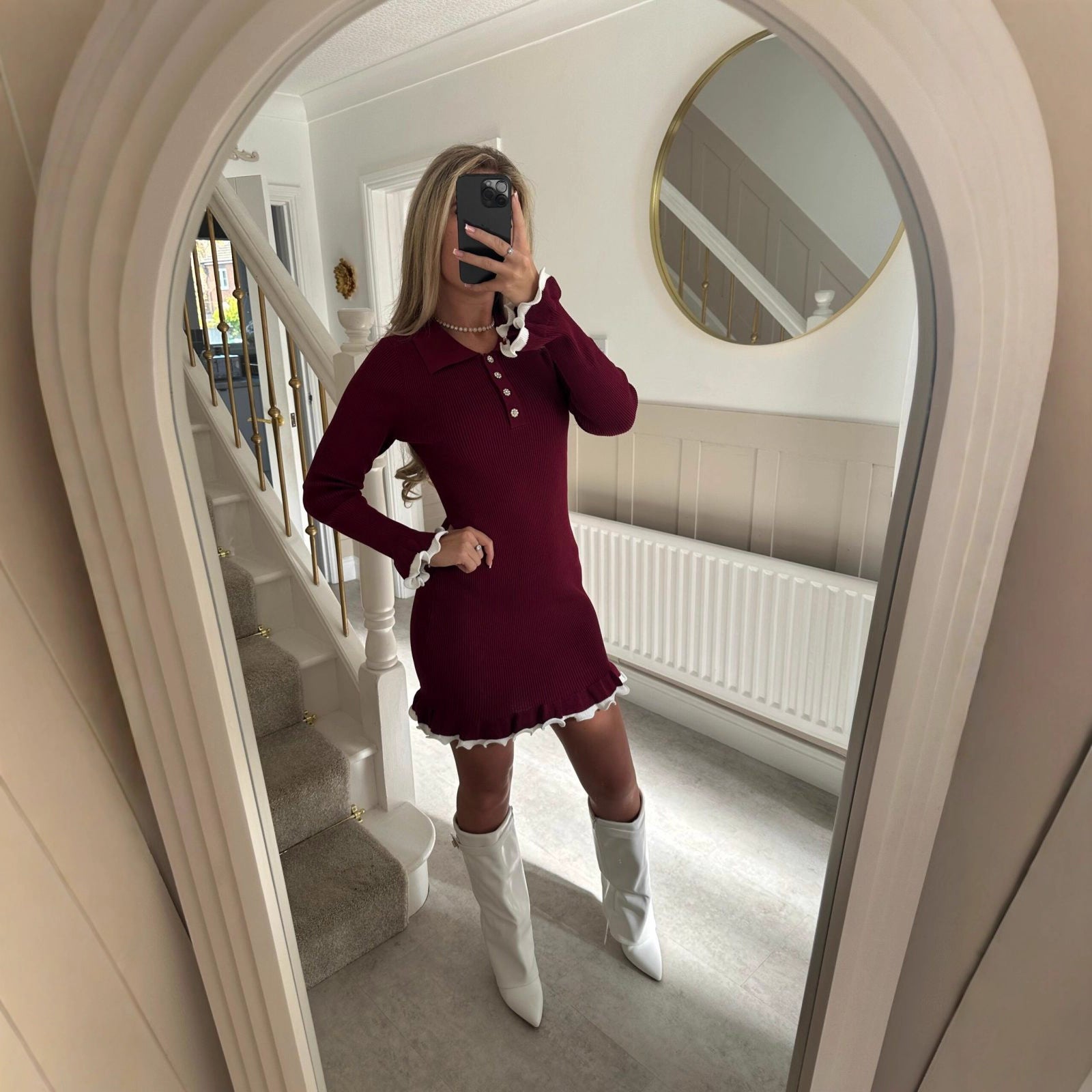 Damen Strickkleid Spitze Knopfleiste Norvielle - Norvielle