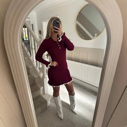 Damen Strickkleid Spitze Knopfleiste Norvielle - Norvielle