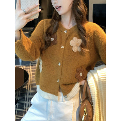Damen Strickjacke Kuschelig Floralmuster Norvielle