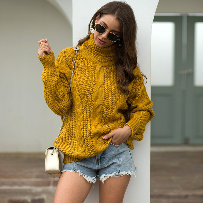 Damen Grobstrickpullover Rollkragen Zopfmuster Norvielle