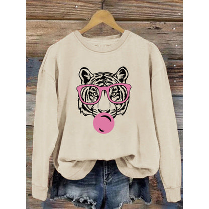 Damen Sweatshirt Tiger-Grafikdesign Baumwolle Schwarz - Norvielle