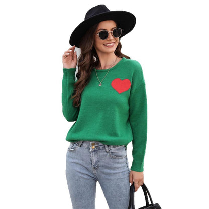 Damen Pullover Weich Herzapplikation Norvielle