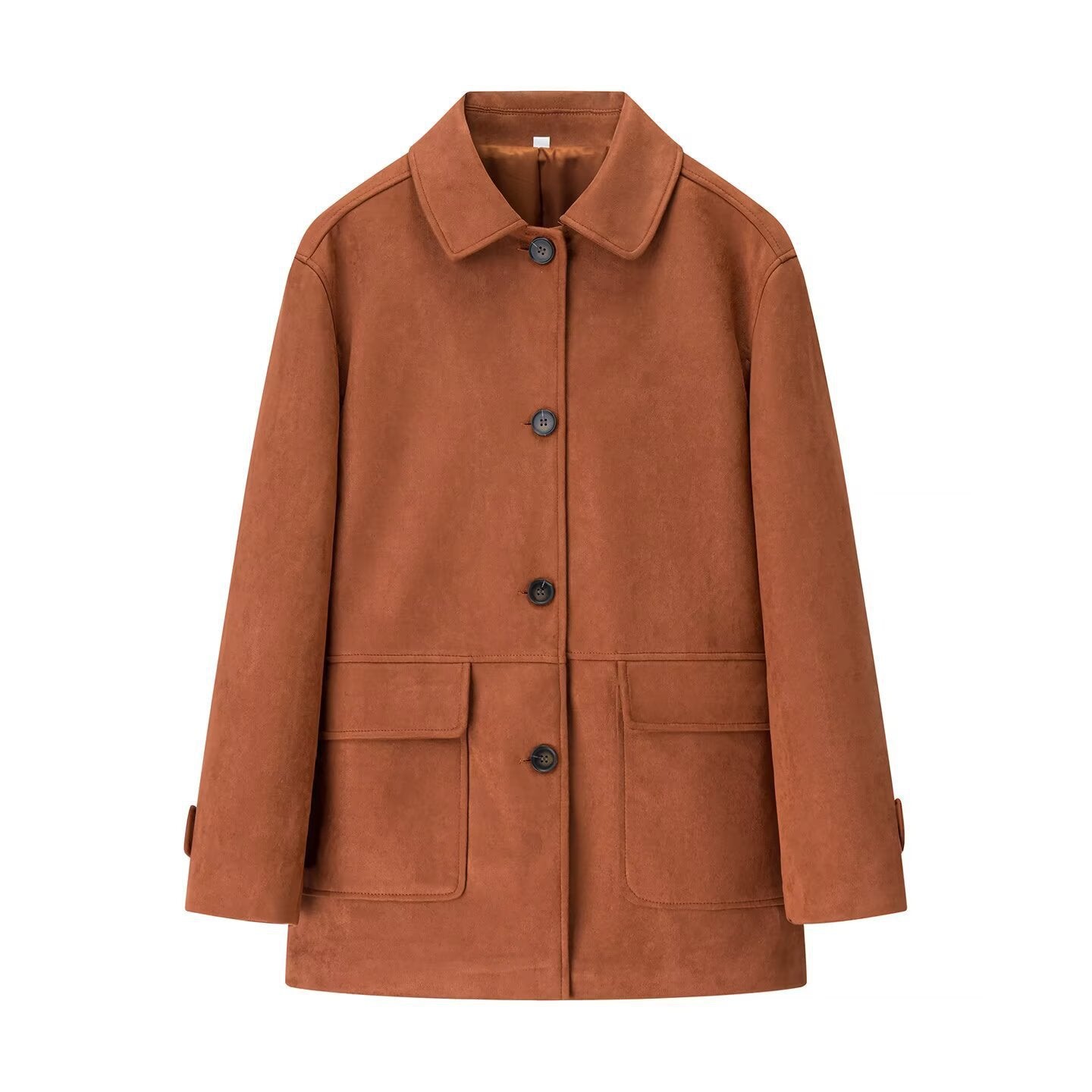 Damen Wildlederjacke Klassischer Schnitt Praktische Taschen