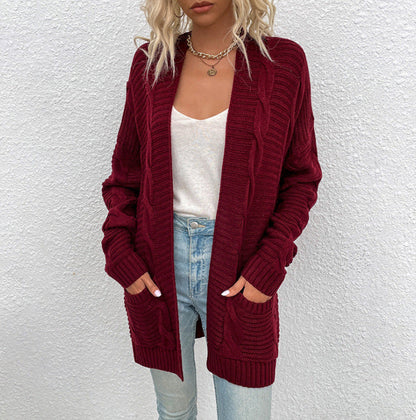 Damen Grobstrick-Cardigan Offenes Frontdesign Mit Taschen Norvielle
