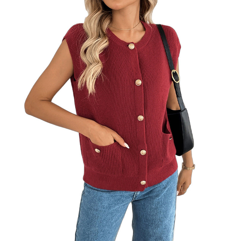 Damen Strickweste mit Knöpfen und Taschen Norvielle